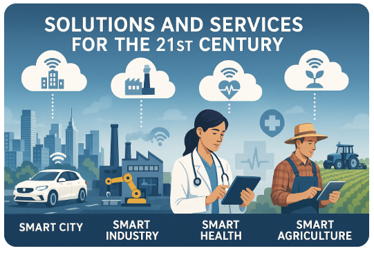 Solutions and Services for the 21 century IoT Smart City, Smart Industry, Smart Health and Smart Agriculture